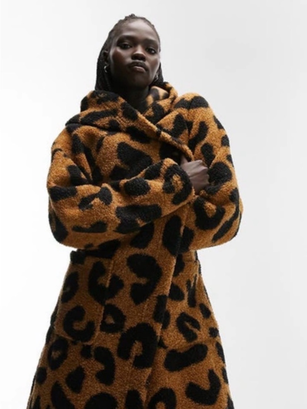 Topshop Leopard Teddy Hooded Robe - Brown & Black
